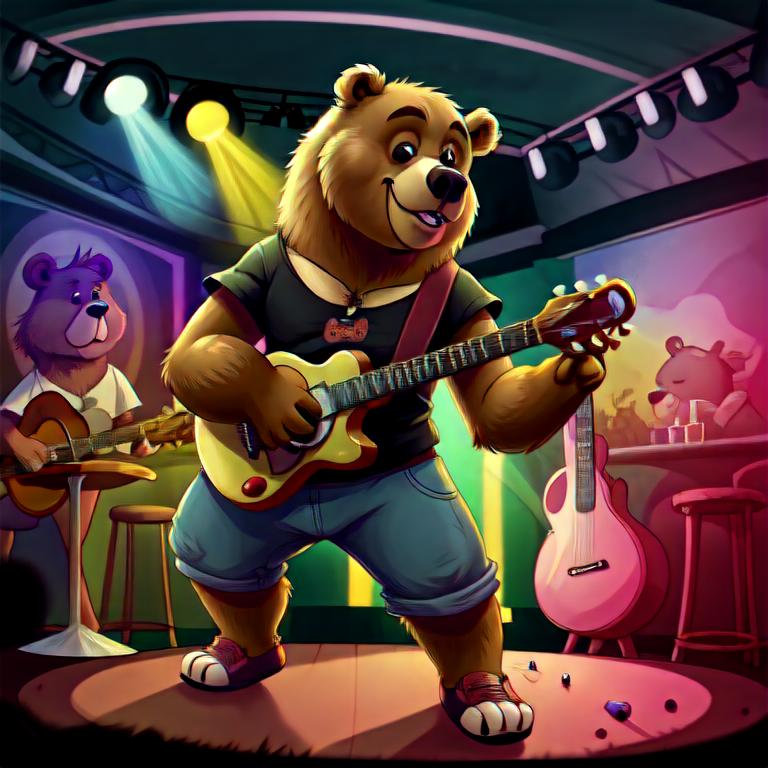 Proffesional illustration of bear playing the guitar